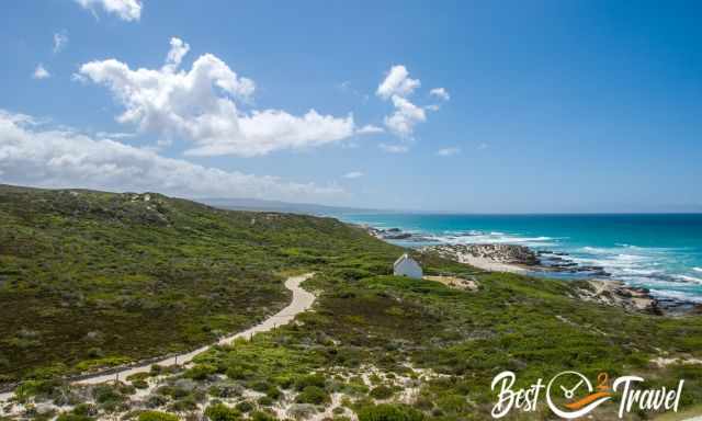 The gravel path down to the info boards, picnic area and the ocean