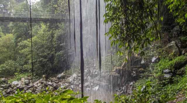 Dorrigo waterfall and footbridge across the stream/river