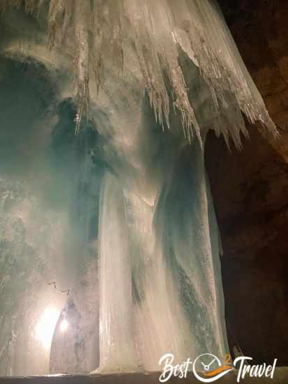 A huge clear ice sculpture like a veil.