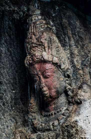 Ellora Caves - Face of a statue