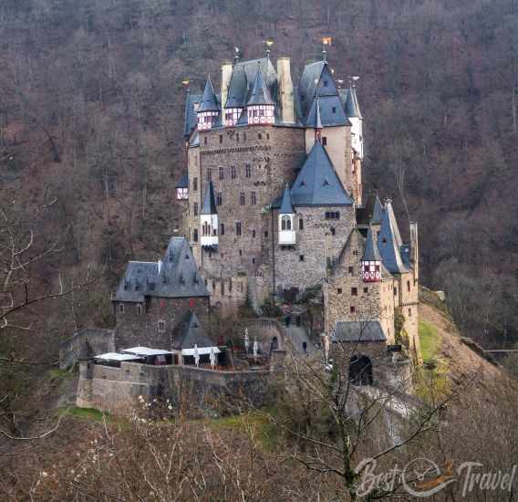 View to Eltz Castle from the paved shuttle bus road