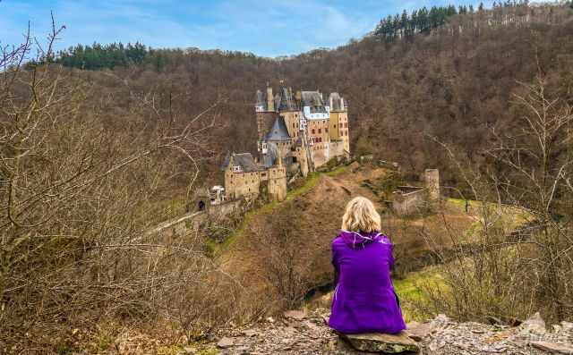 Viewpoint to Eltz Castle in high elevation