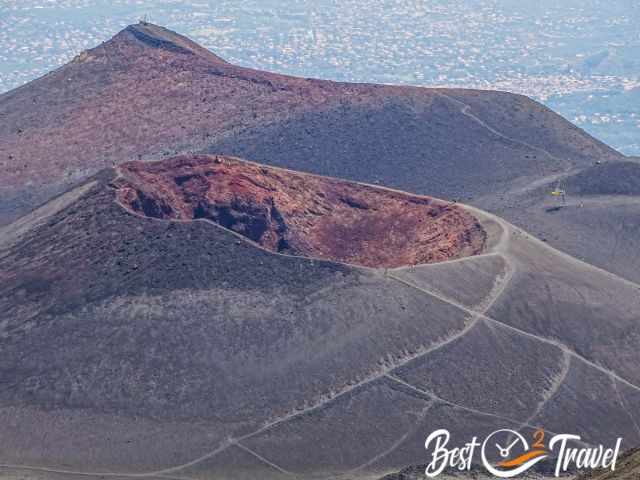 Etna visitors walking on a rim of one of the craters