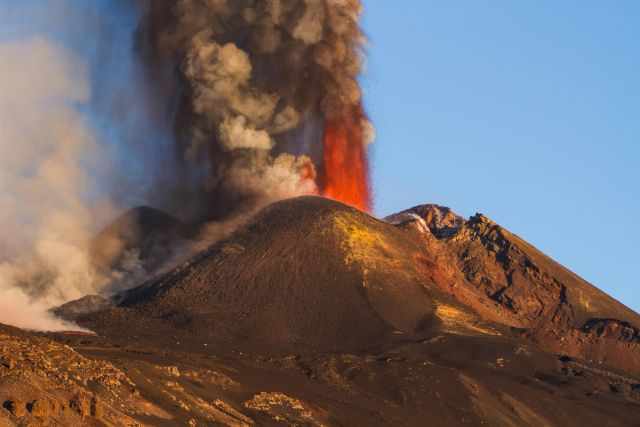 Etna explosion with glowing lava