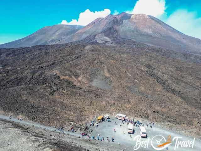 The huge jeeps at the end point from where the tours start