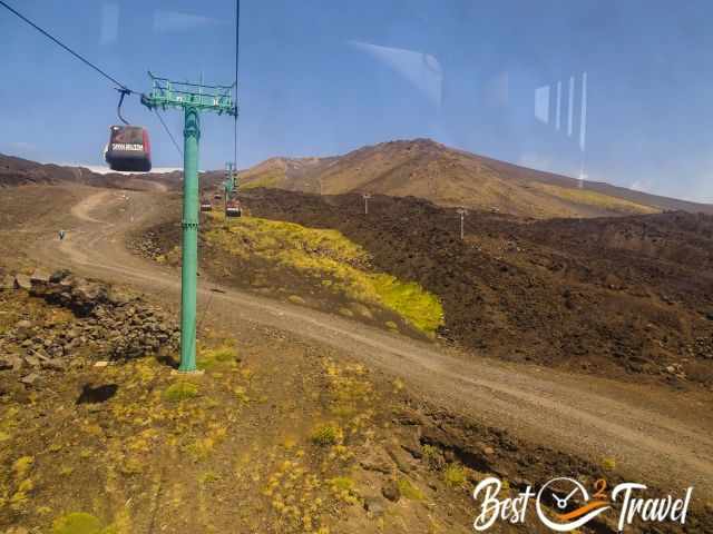 View out of the cable car on Mount Entna