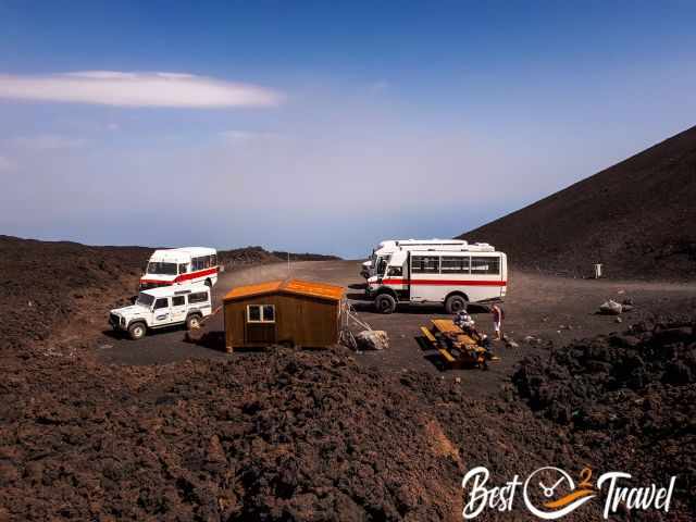 Plenty of jeeps at the highest accessible part by vehicle on Etna.