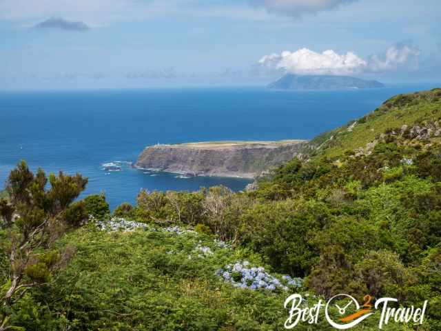 View to Corvo and the most westerly lighthouse of Europe.