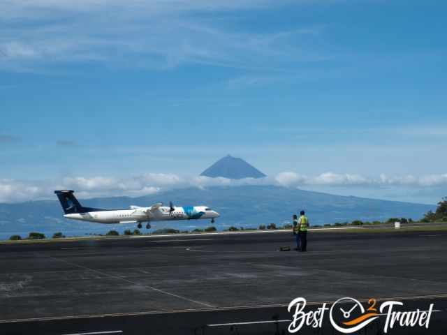 A SATA airplane at the Sao Jorge Airport.