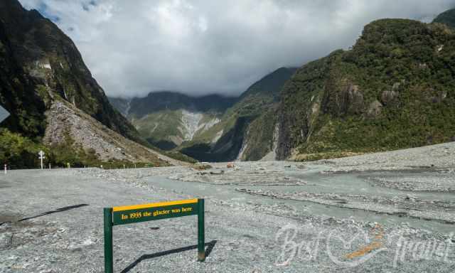 A sign where Fox Glacier was in 1935