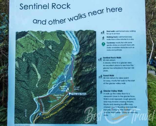 Walking map for trail around Sentinel Rock