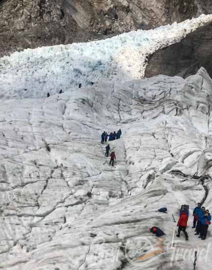 A tour group on the top of Franz - View from the heli