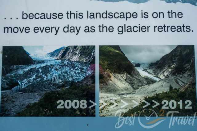 Information board showing the retreating glacier in 2008 and later