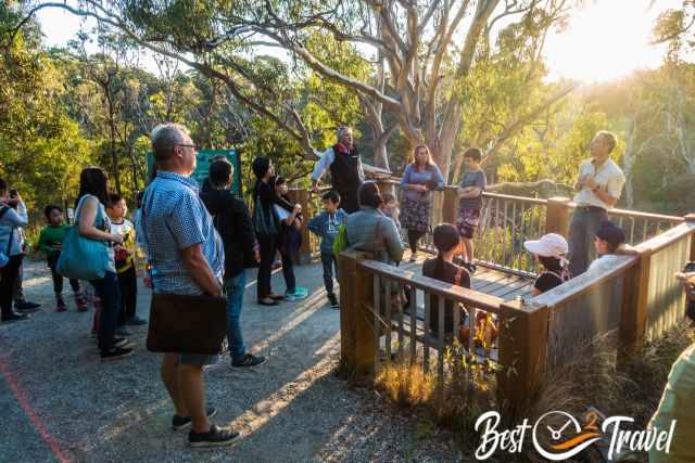 The viewing platform with visitors in the late afternoon