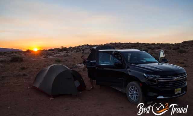 Our tent and 4 WD car