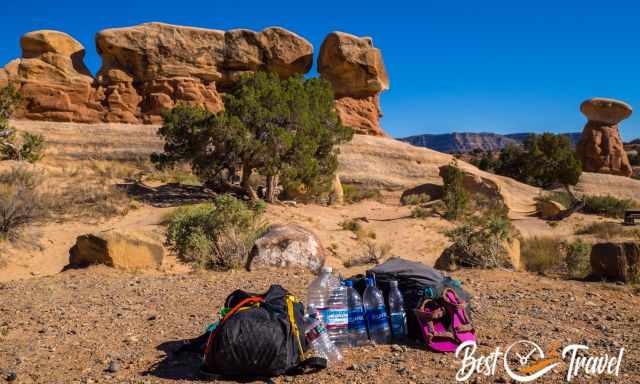 All water bottles from a hike
