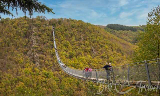 Geierlay Suspension Bridge from Sosberg in the Hunsrueck area.