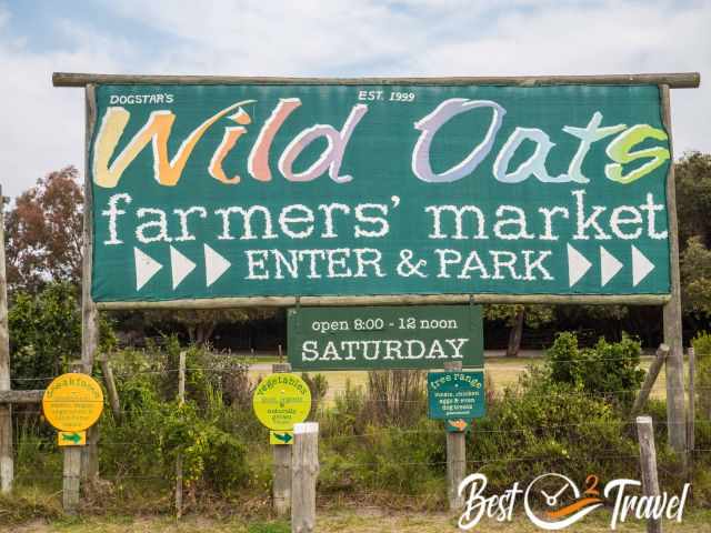 The Wild Oats Market information sign.