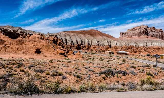 The campground and picnic area in Goblin Valley State Park