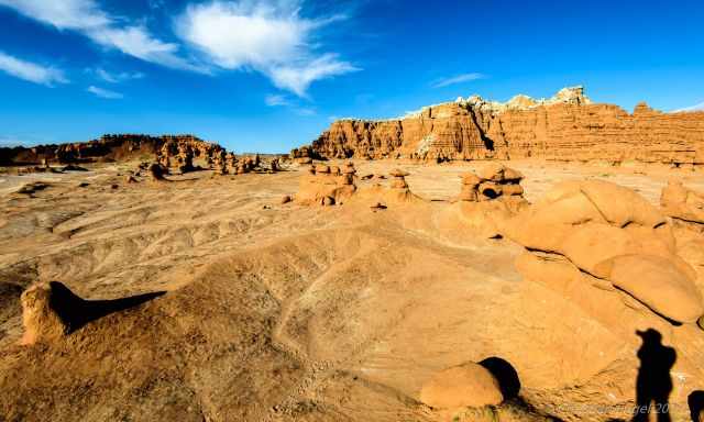 Goblin Valley huge wall with a little snow on top