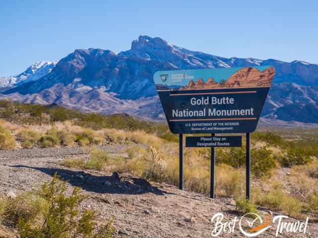 The official entrance sign for Gold Butte National Monument