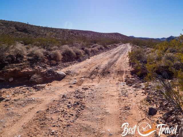 The gravel bumpy dirt road to the petroglyphs