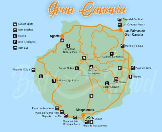 Gran Canaria Map with highlights and beaches