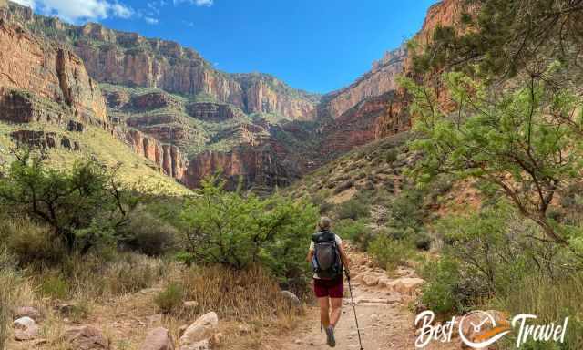 A hiker on the Bright Angel Trail