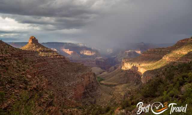 Heavy rainfall on the Bright Angel Trail in Grand Canyon