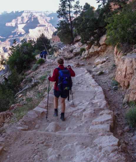Hiker on the South Kaibab Trail in the early morning