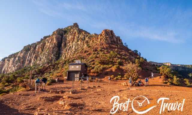 Cedar Ridge toilets and resting hikers