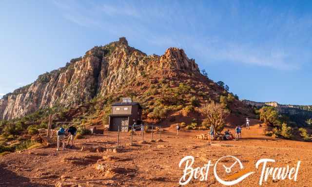 Cedar Ridge toilets and resting hikers