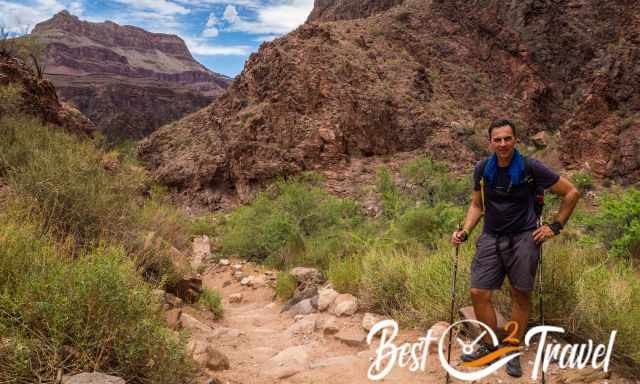 A hiker on the Bright Angel Trail 