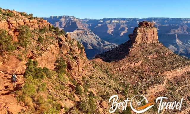 The South Kaibab Trail early morning and its red soil