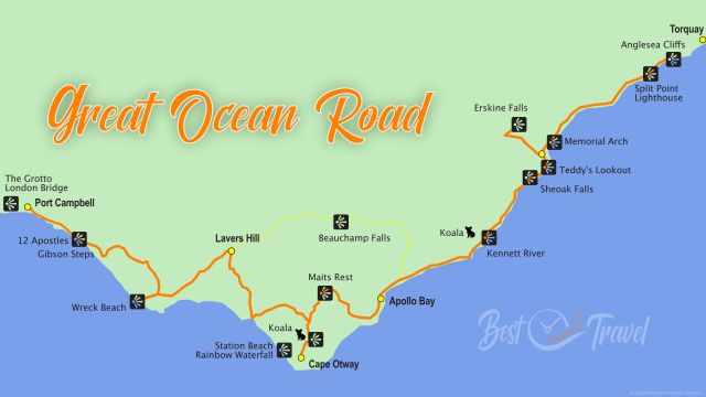 Detailed Great Ocean Road Map with all highlights
