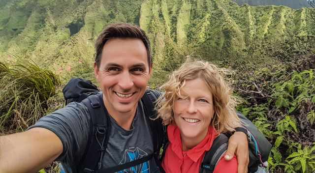 My husband and me on the Moanalua Valley Hike