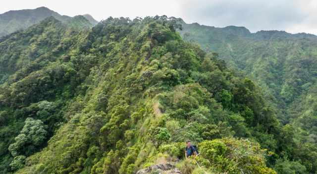 Almost at the top of Haiku Stairs, the end of the Moanalua Valley Hike