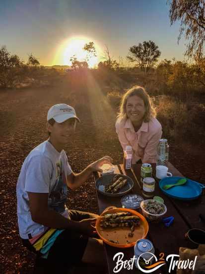 Two campers having a BBQ in Karijini