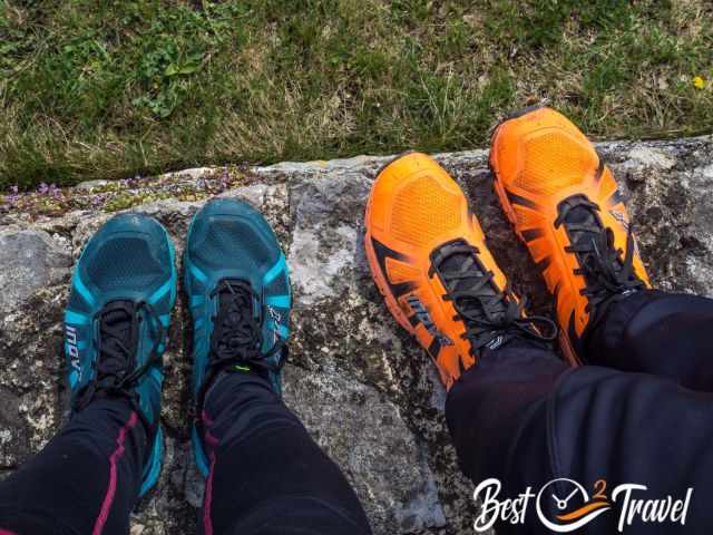 Male and female hiker with their hiking shoes