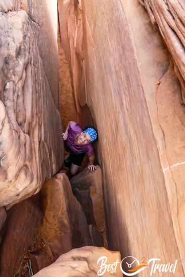 A view from high above into the crack of the wall