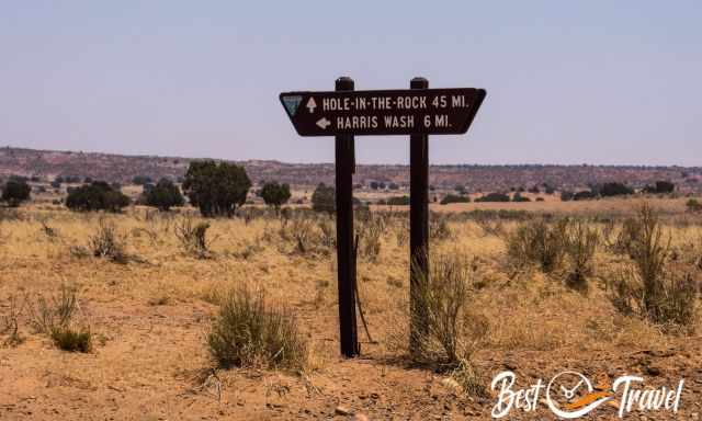 Hole in the rock milage sign