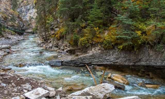 Johnson Canyon and Creek and the catwalk in the back