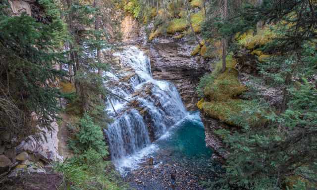 One of the the seven falls in the Johnston Canyon