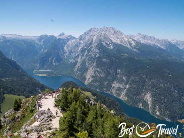 View to the first lookout to lake Königssee and Watzmann.