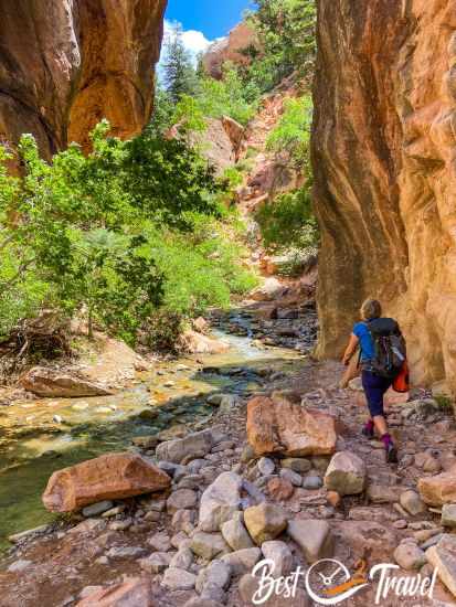 A hiker accessing the Kanarra gorge