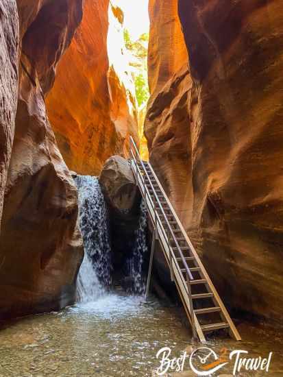 The iron ladder at the first waterfall