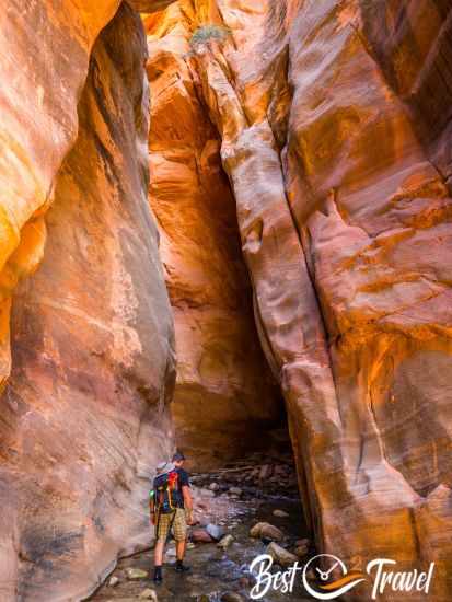 The Kanarra slot canyon shimmering in orange reddish light