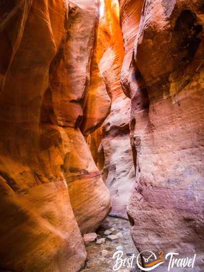 The orange and reddish shimmering slot canyon