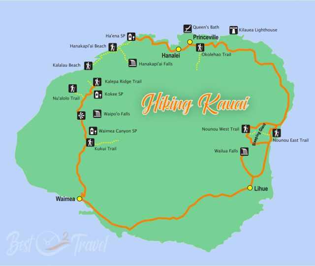 Map Kauai Locations of all hikes and waterfalls
