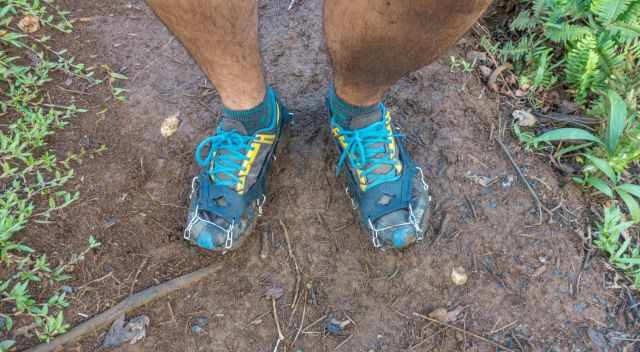 Crampons on one of the muddy hikes in Kauai